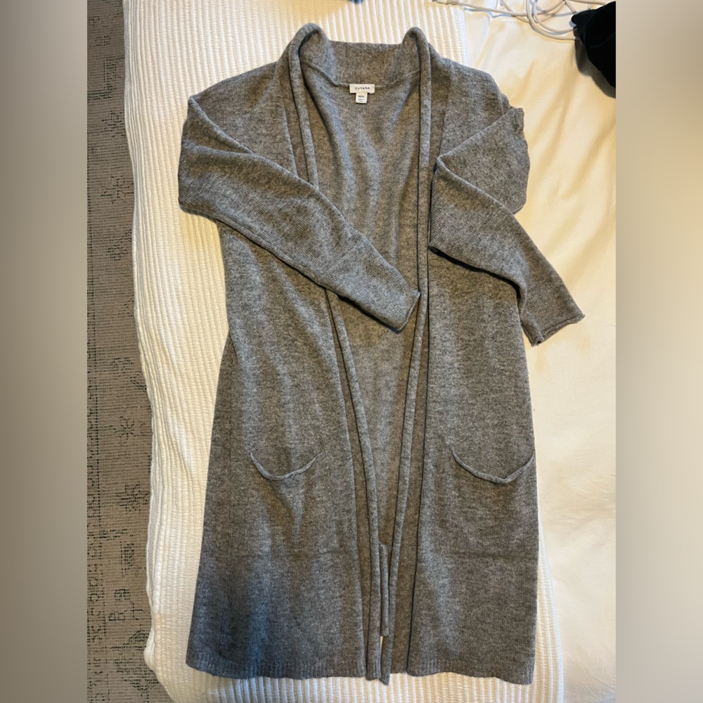 Cuyana Gray Cashmere Long Cardigan Front Pockets XS/S